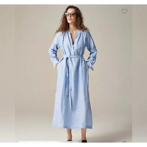J.Crew Tall Cabana dress in linen blue women’s‎ medium tall - Picture 3 of 13